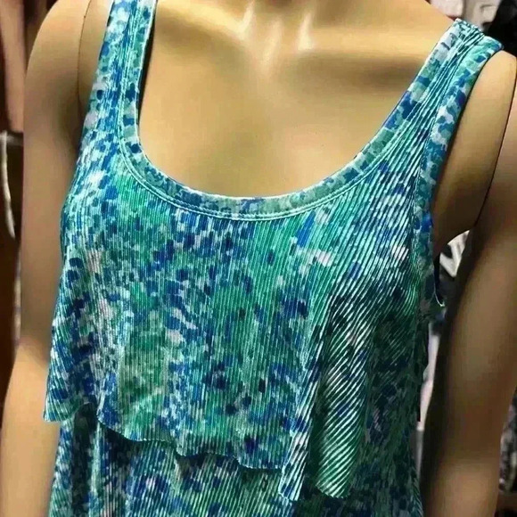 Yves Women's Sleeveless Tiered Tank Top - Blue & Green Abstract Print size M - Picture 10 of 10